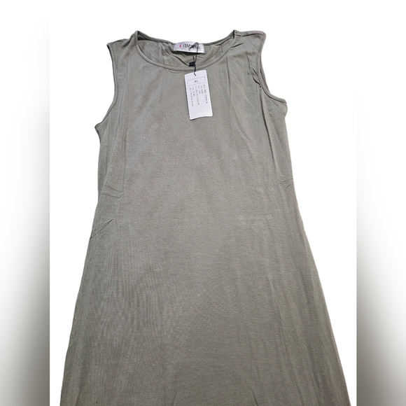 NWT Classic Slim Fit Scoop Neck Sleeveless Bodycon Midi Dress Khaki XL - Picture 8 of 8